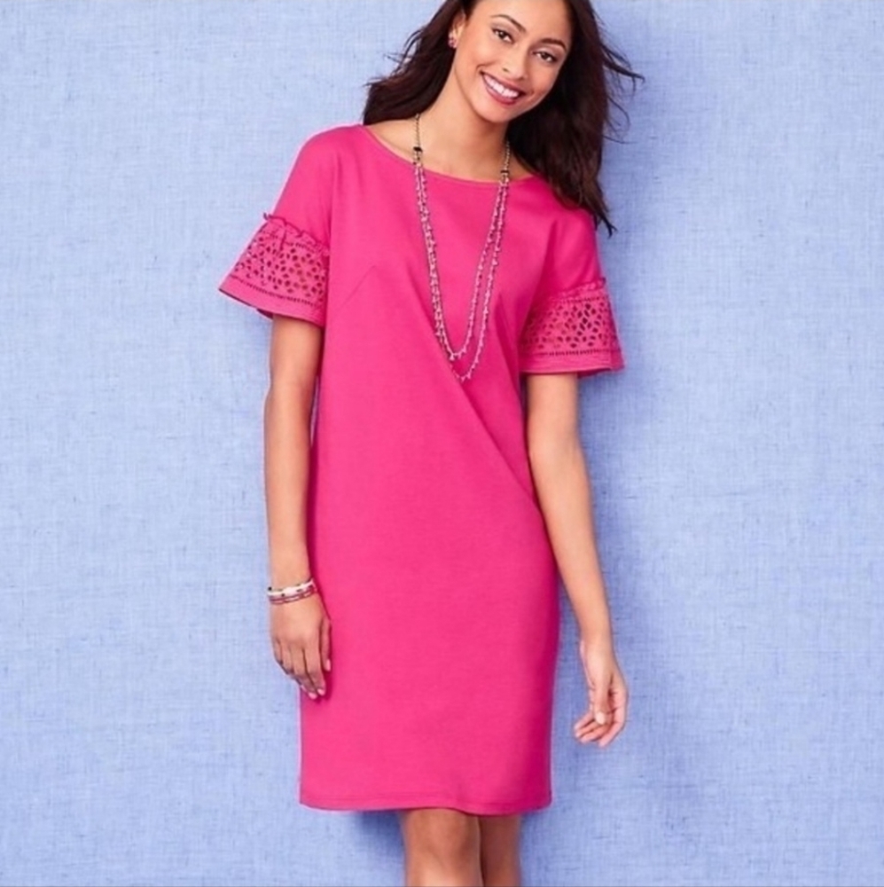Talbots 100% Cotton Shift Dress Cutout Sleeve Design Size XS